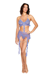 Lavender Haze Mesh Bralette Set with Garter Belt and G-String > Clothes > Bra Sets